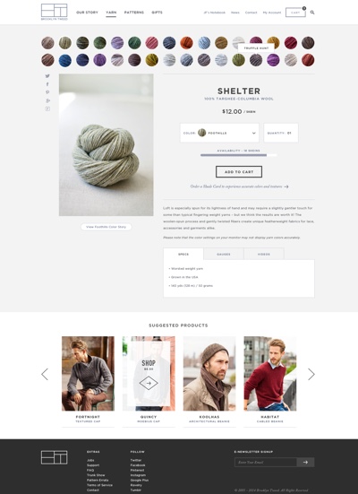 Screenshot of Brooklyn Tweed website - Product page