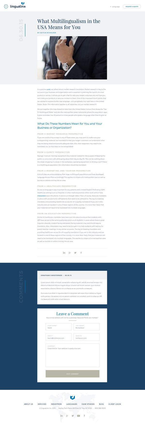 Screenshot of Lingualinx website - Blog post page
