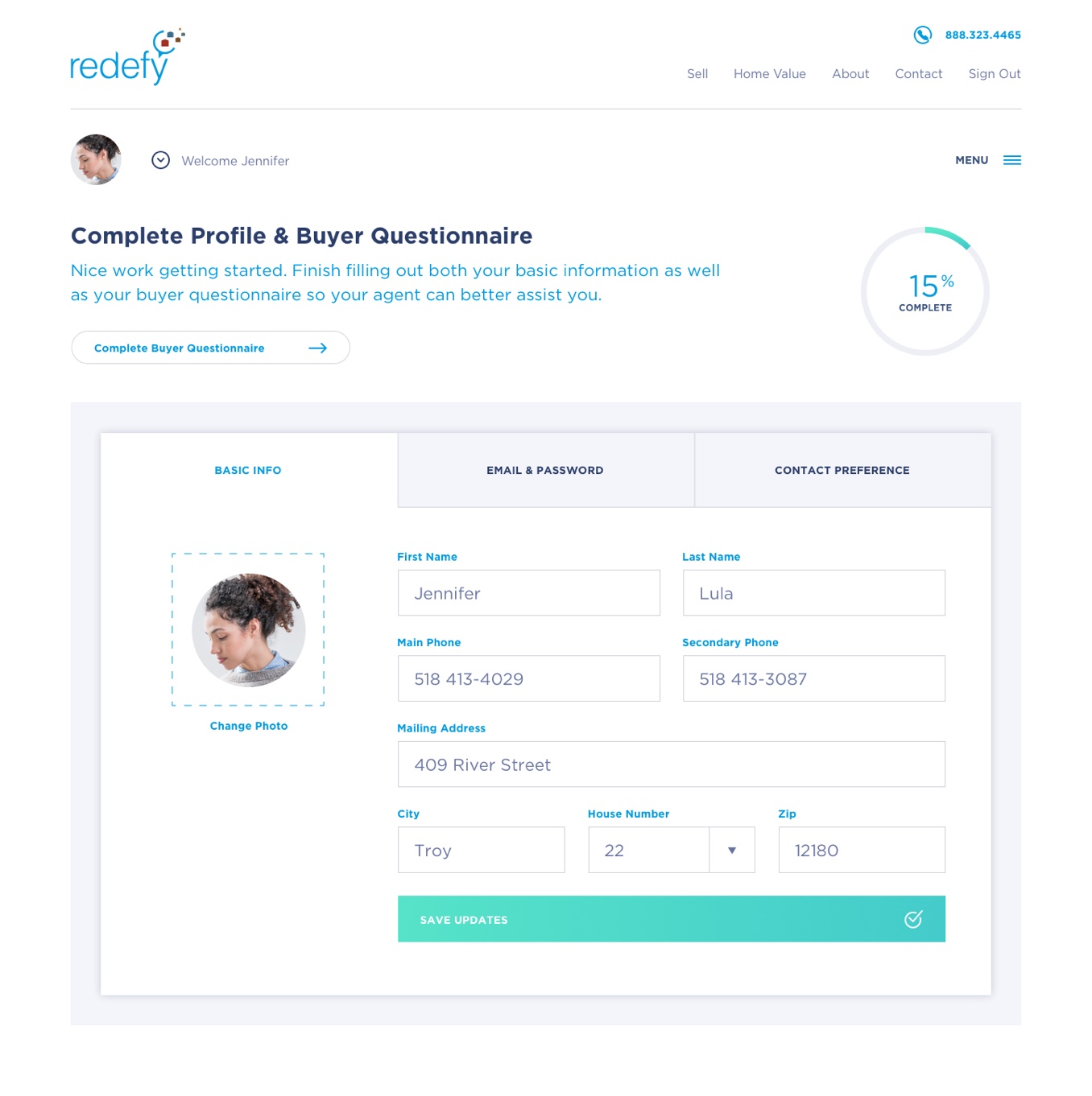 Screenshot of Redefy user portal profile screen