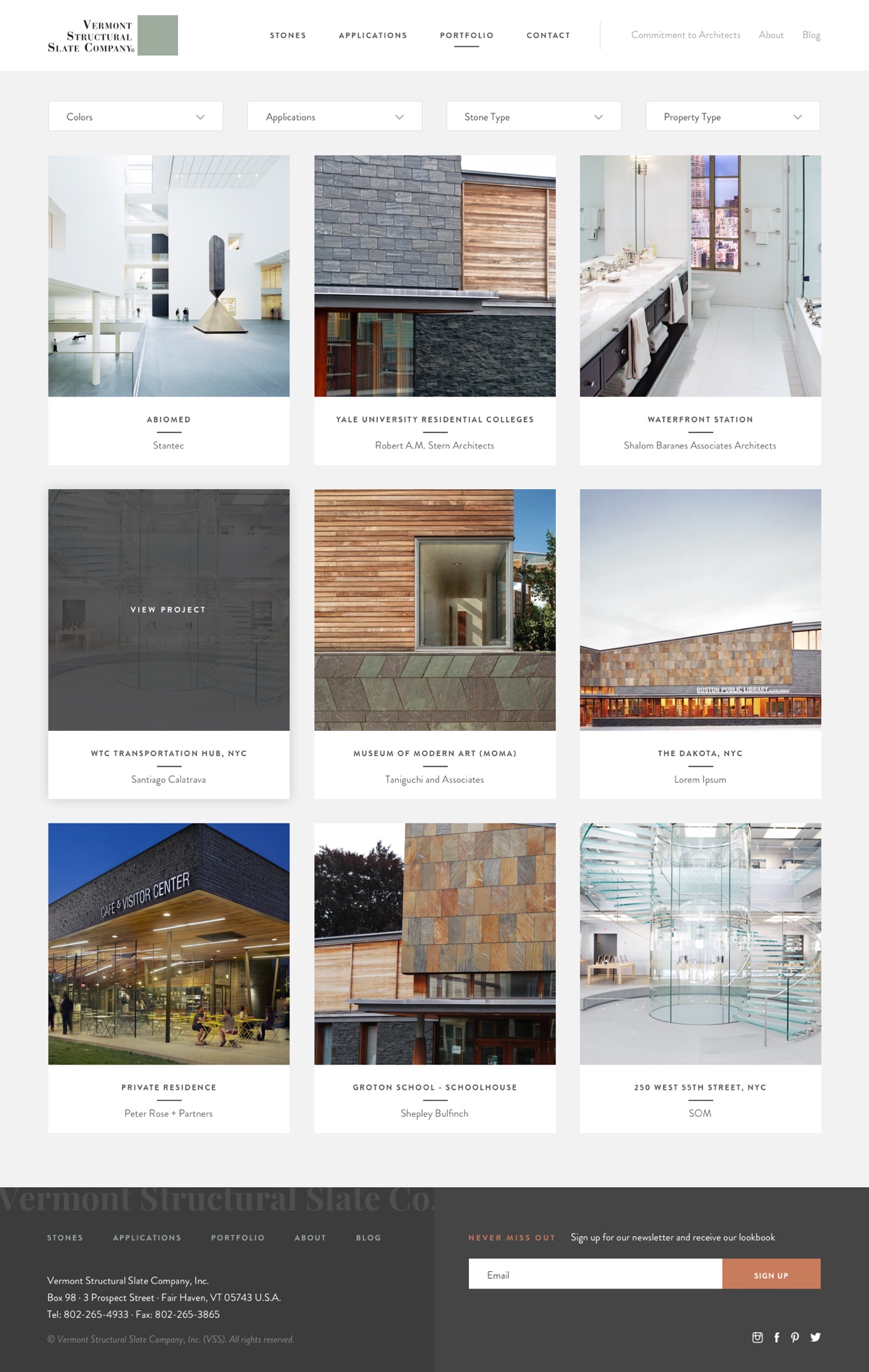 Screenshot of Vermont Structural Slate Portfolio page